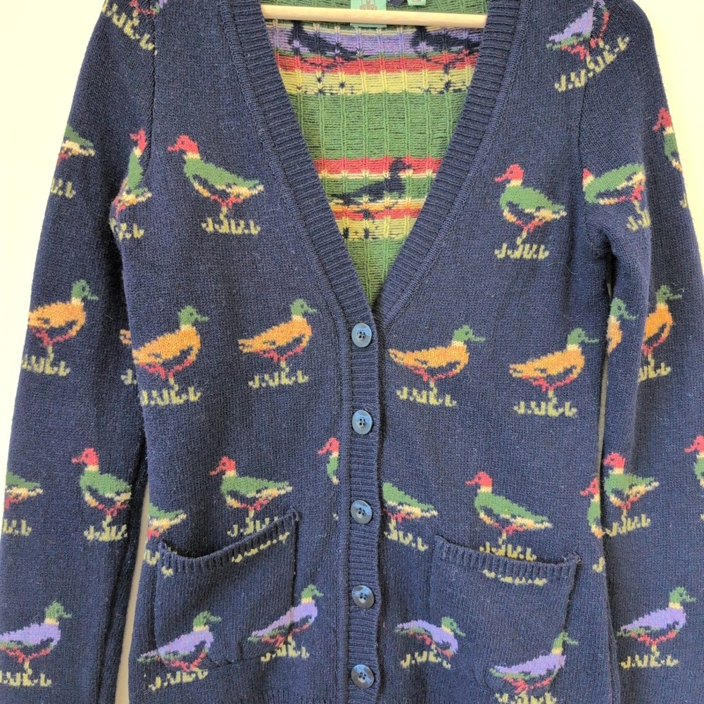 Vintage Wool Mallard Duck Intarsia Button Front Cardigan Sweater Grandpa Small